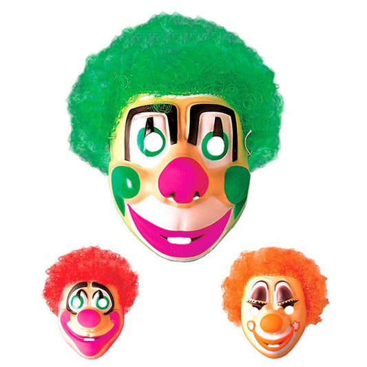 Clown Mask With Hair Plastic - 3Styles Ass.