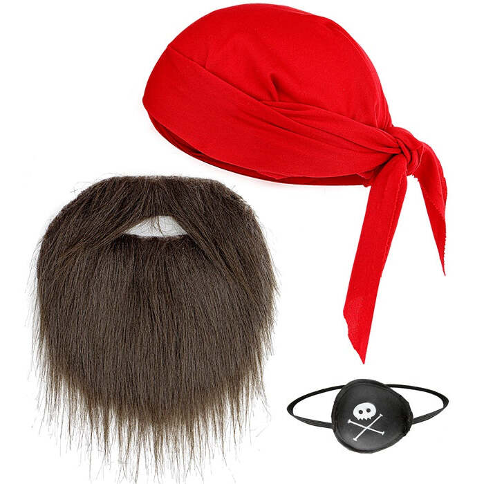 Pirate Dress-Up Set  Bandana, Eye-Patch, Beard With Moustache 
