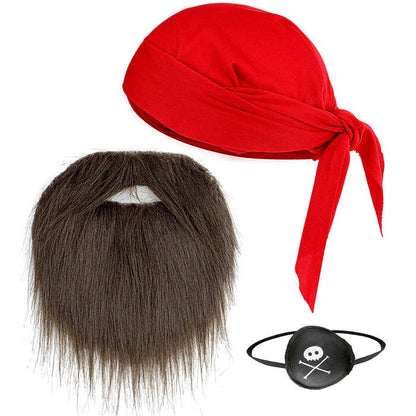 Pirate Dress-Up Set  Bandana, Eye-Patch, Beard With Moustache 