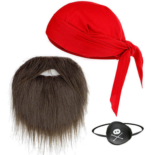 Pirate Dress-Up Set  Bandana, Eye-Patch, Beard With Moustache 