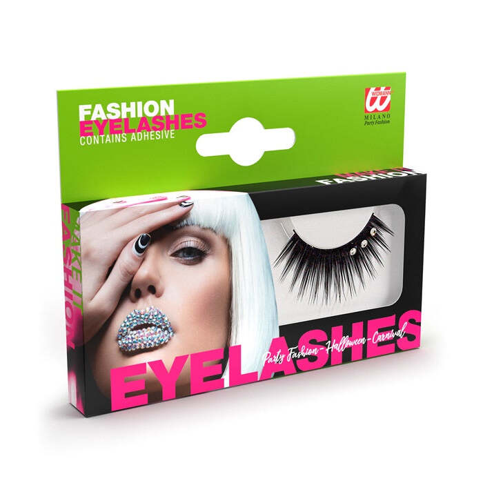 Black Strass Eyelashes With Glass Bottle Glue  With Crystal Strass 