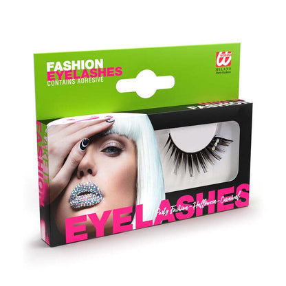 Black Peaked Strass Eyelashes With Glass Bottle Glue