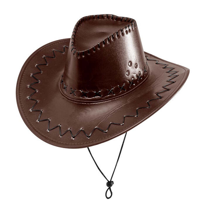 Brown Cowboy Hat Stitched Leatherlook