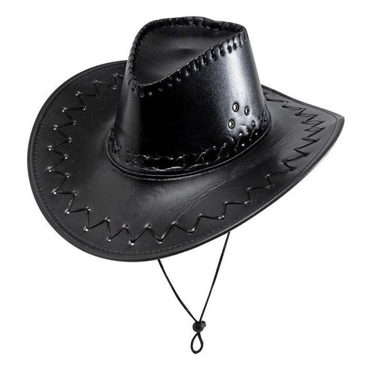 Black Cowboy Hat Stitched Leatherlook