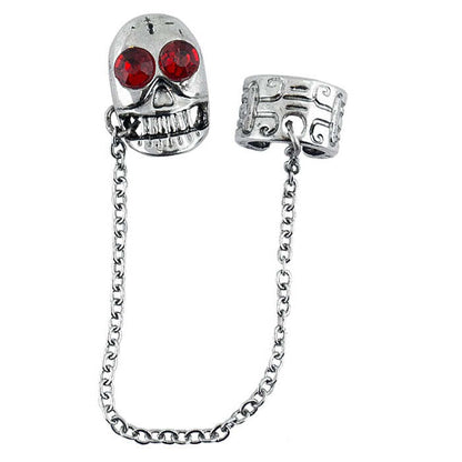 Skull With Red Gem Eyes Earring