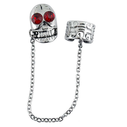 Skull With Red Gem Eyes Earring