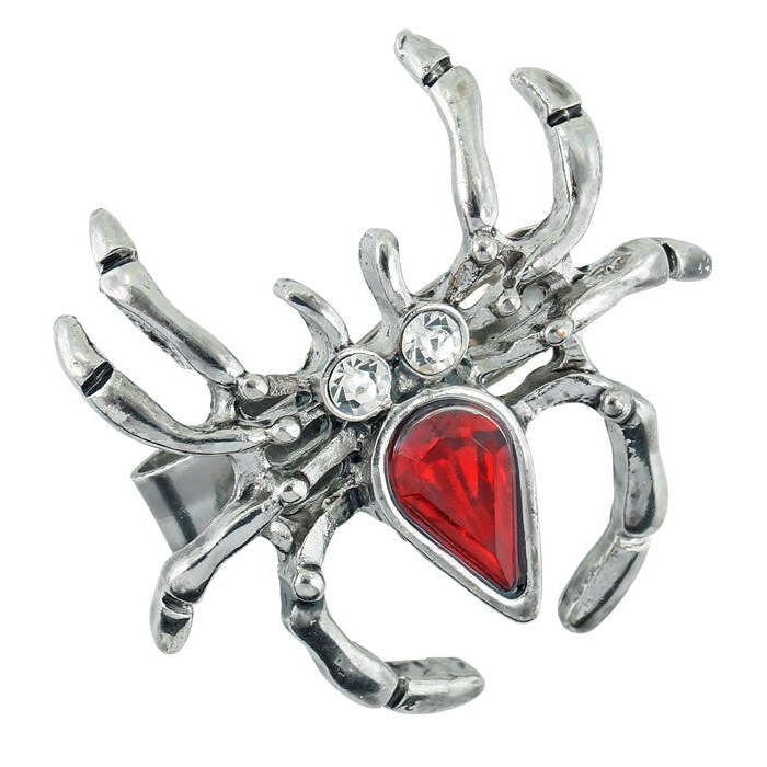 Spider Ring With Red Gem & Strass
