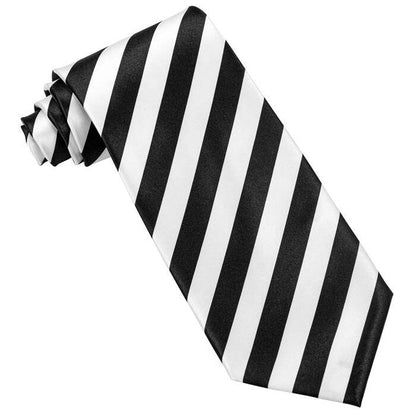 Satin Black & White Striped Tie