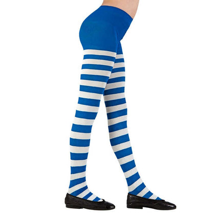 White/Blue Striped Socks Pantyhose 75 Den  Heavy Quality 