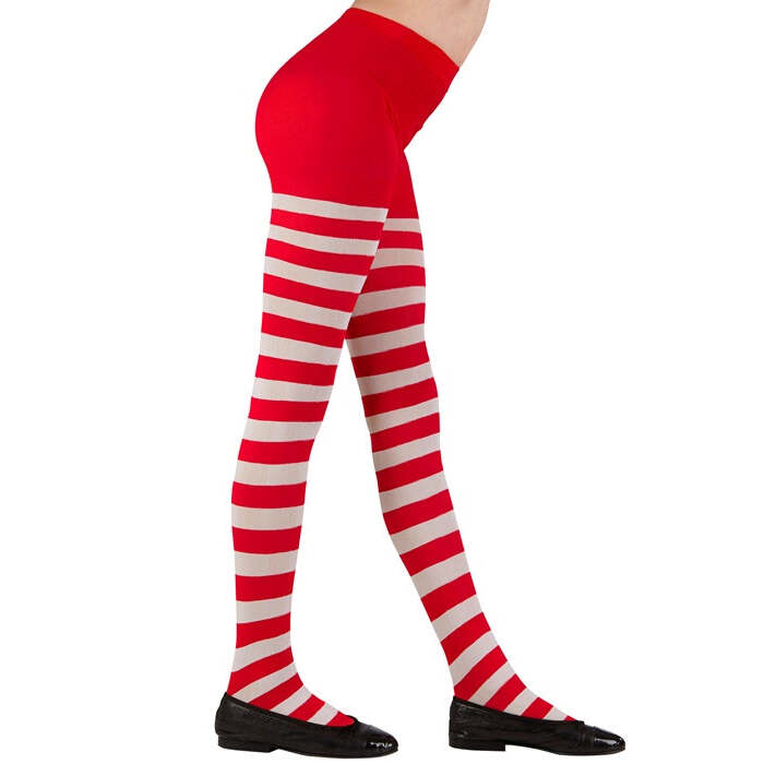 White/Red Striped Socks Pantyhose 75 Den  Heavy Quality 