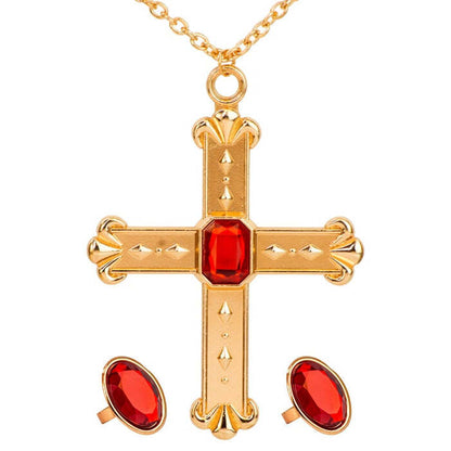 Cardinal Set  Necklace With Cross, 2 Rings 