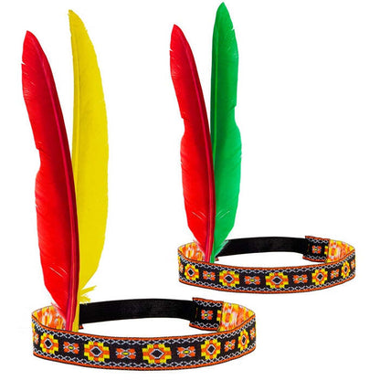 Native Indian Headband With 2 Feathers 2 Colors Ass.