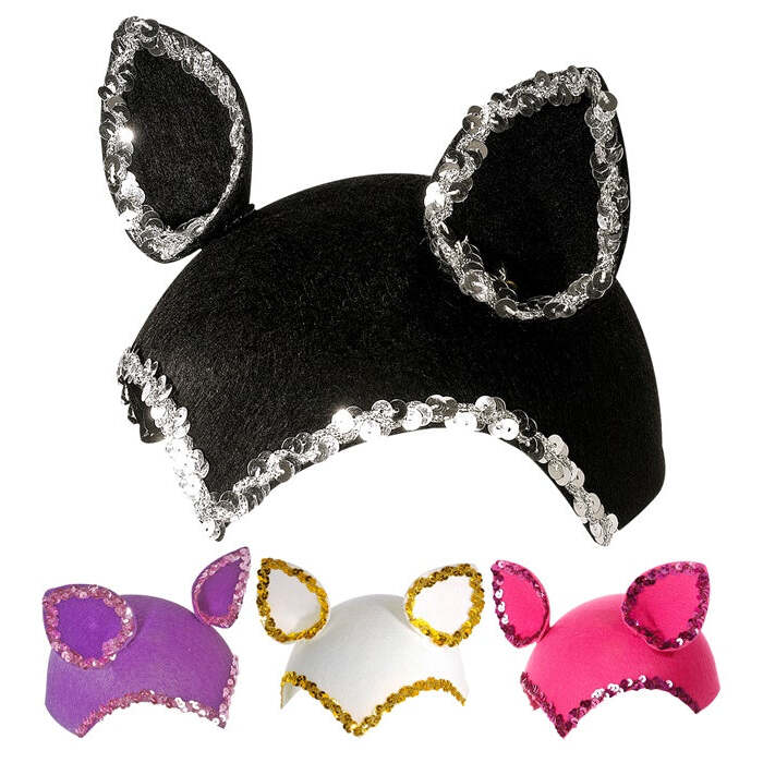 Cat Cap With Sequin Trim Felt - 4 Colors Ass.