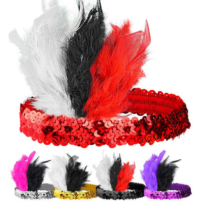 Sequin Charleston Headband With Marabou 5 Colors Ass.