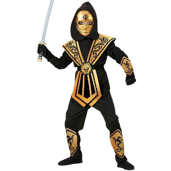 Gold Kombat Ninja  Hooded Jumpsuit, Chestpiece, Belt, Armguards, Legguards, Mask 