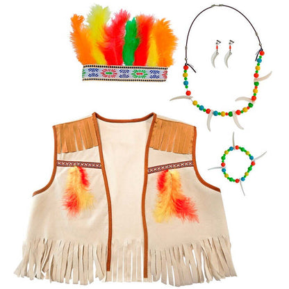 Indian Dress-Up Set  Vest, Headband With Feathers, Earring, Necklace, Bracelet 