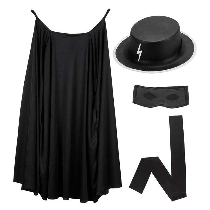 Masked Bandit Hero Dress-Up Set  Cape, Hat, Eyemask, Waist Sash 