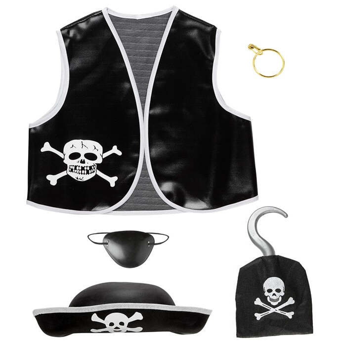Pirate Dress-Up Set  Vest, Hat, Eye-Patch, Earring, Hook 