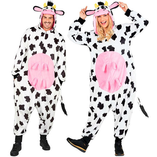 Plush Onesie Cow  Hooded Jumpsuit 