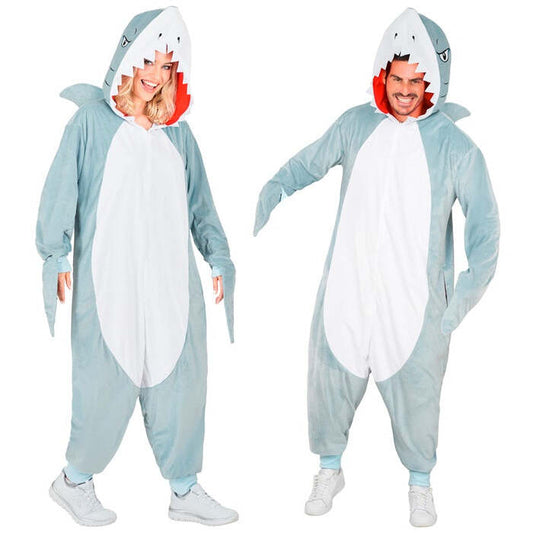 Plush Onesie Shark  Hooded Jumpsuit 