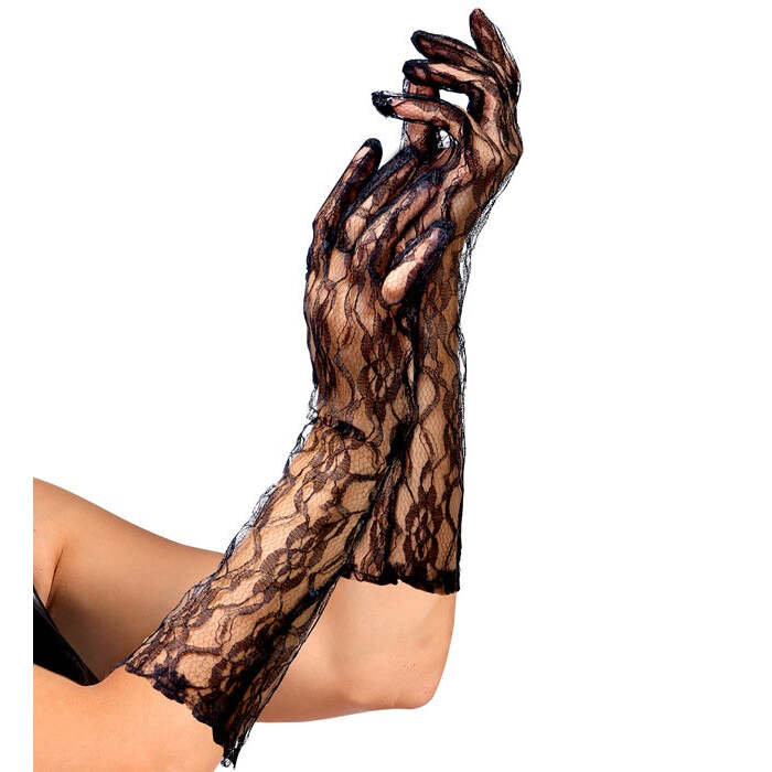 Long Black Lace Gloves - 40 Cm