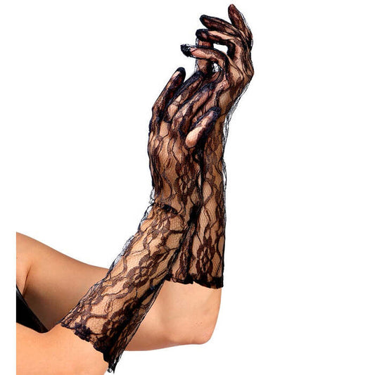 Long Black Lace Gloves - 40 Cm