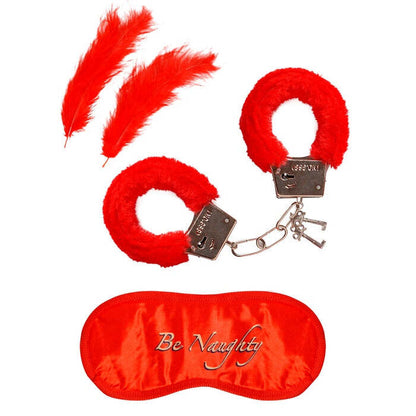 Lovers' Fun Set  Plush Handcuffs, Blindfold, 2 Feathers 