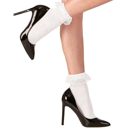 White Socks With Ruffle Lace Trim 70 Den