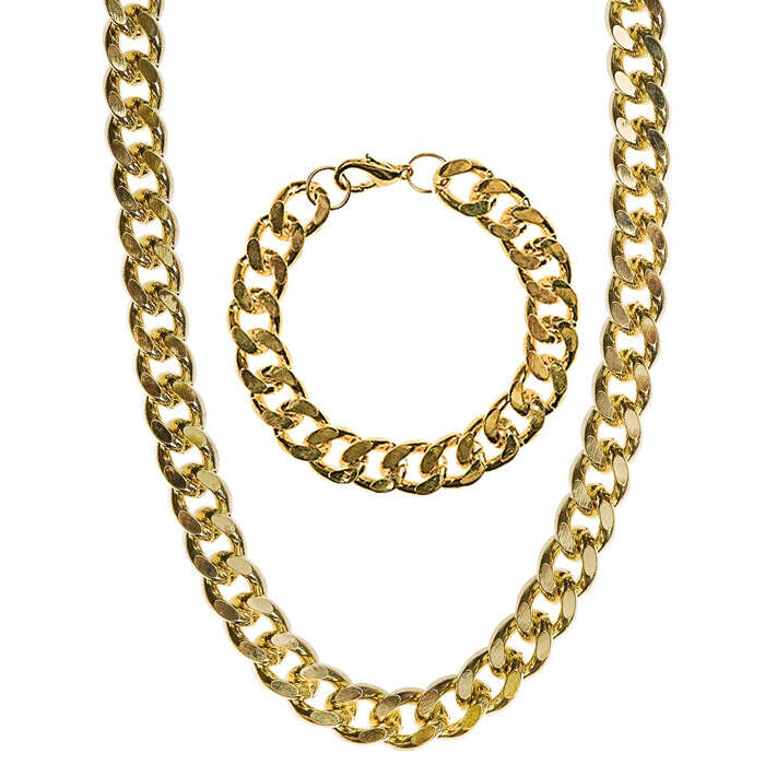 Gangster / Rapper / Pimp Set  Gold Necklace & Bracelet 