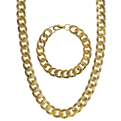 Gangster / Rapper / Pimp Set  Gold Necklace & Bracelet 