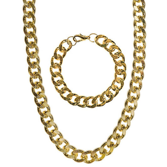 Gangster / Rapper / Pimp Set  Gold Necklace & Bracelet 