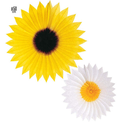 Daisy And Sunflower Paper Fan Ø 50 Cm - 2 Styles Ass.