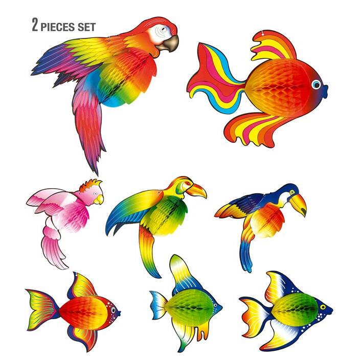 Set Of 2 Honeycomb Tropical Animals 4 Combinations Ass.