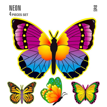 Set Of 4 Neon Butterflies 32 Cm - 4 Styles Ass.