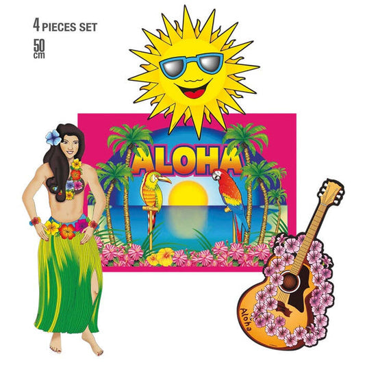 Set Of 4 Hawaiian Decorations 50 Cm - 4 Styles Ass.