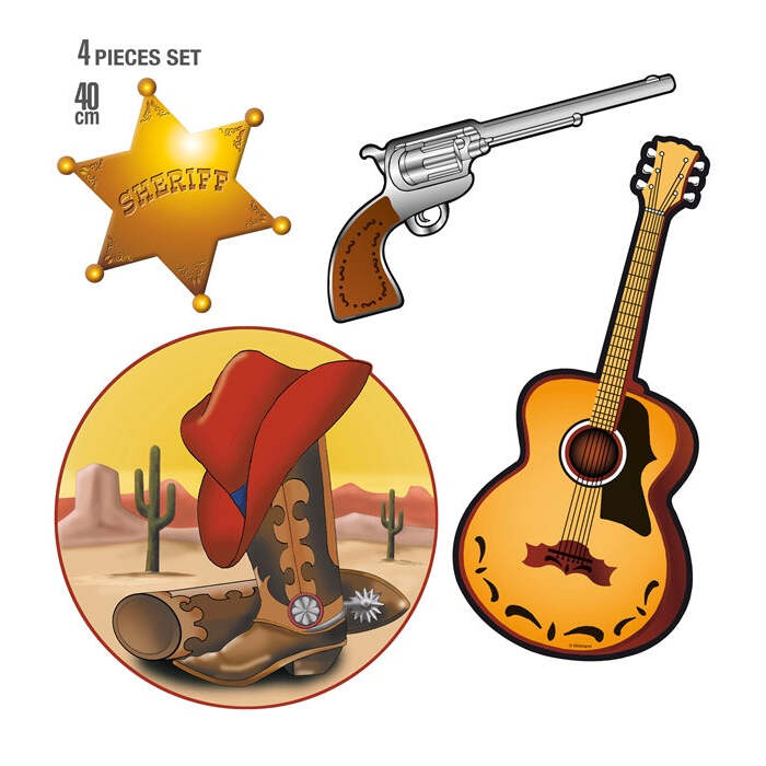 Set Of 4 Western Decorations 40 Cm - 4 Styles Ass.