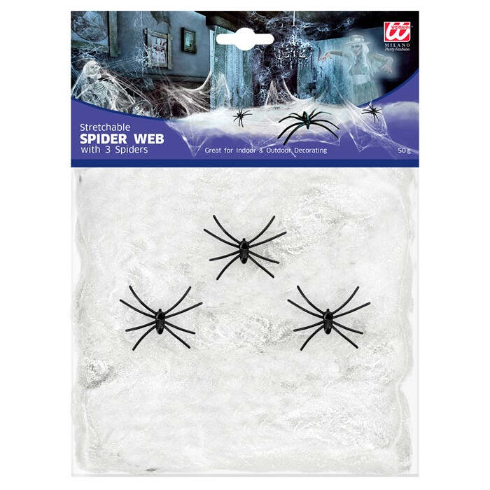 50 G White Spiderweb With 3 Spiders