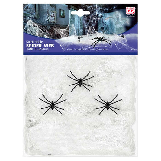 50 G White Spiderweb With 3 Spiders
