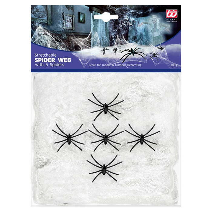 100 G White Spiderweb With 5 Spiders