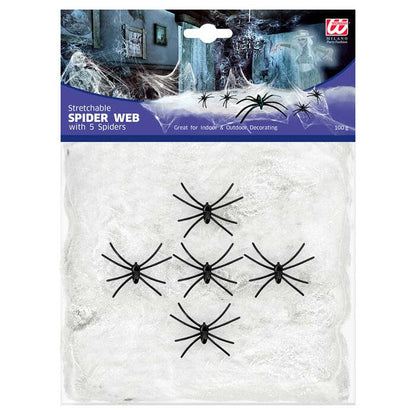 100 G White Spiderweb With 5 Spiders