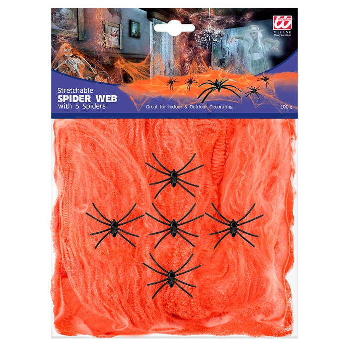 100 G Orange Spiderweb With 5 Spiders