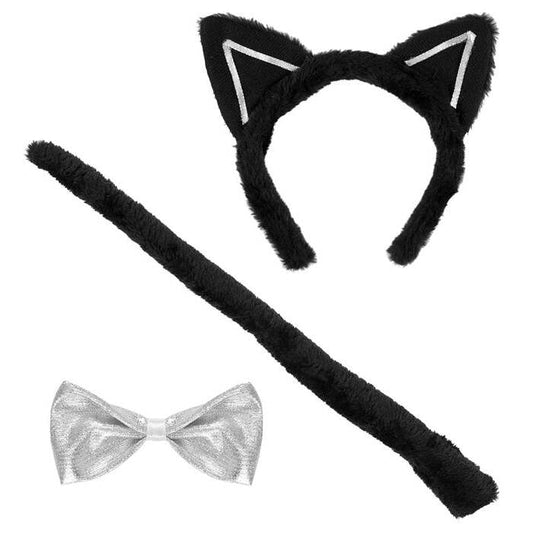 Cat Dress-Up Set  Ears, Bowtie, Tail  Black Color Only