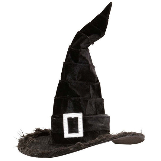 Velvet Witch Hat With Plush Trim & Buckle