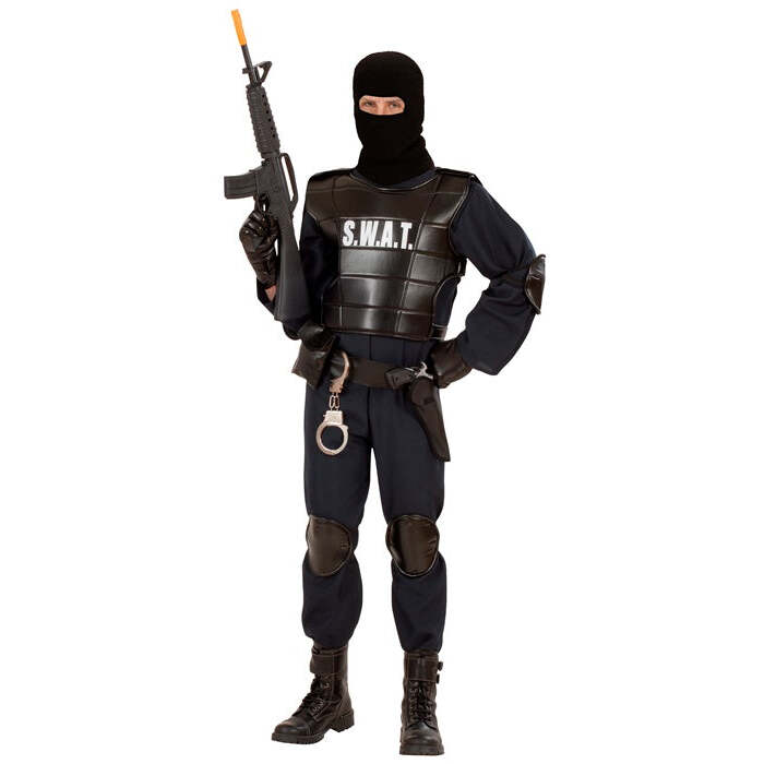 S.W.A.T. Officer  Jumpsuit, Bulletproof Vest, Belt With Holster Andpurse, Knee Pads, Elbow Pads, Mask 