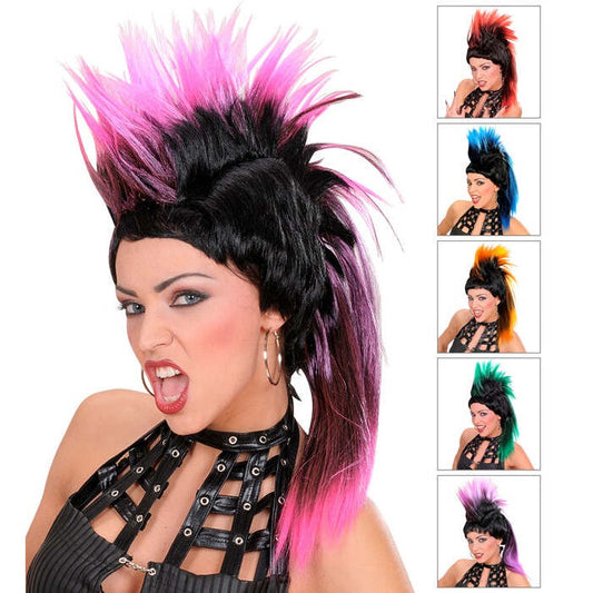 Punk Wig With Ponytail In Polybag - 6 Colors Ass.: Red, Blue, Pink, Purple, Orange, Green