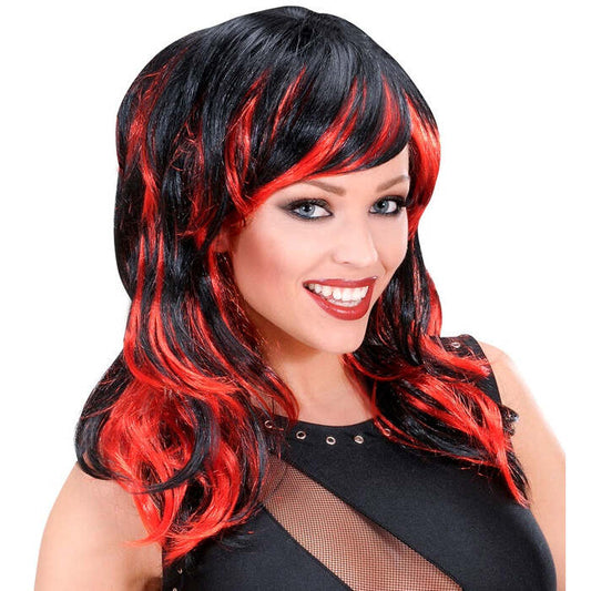 Red Streaked Wavy Wig In Polybag
