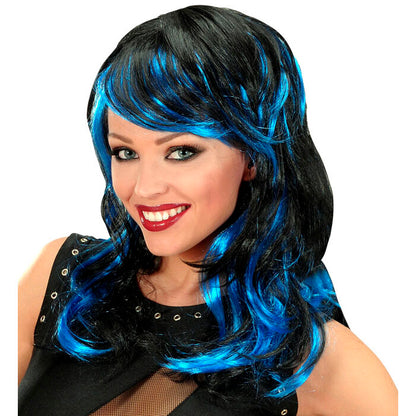 Blue Streaked Wavy Wig In Polybag