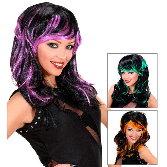 Streaked Wavy Wig In Polybag - 3Colors Ass.: Purple, Green, Orange