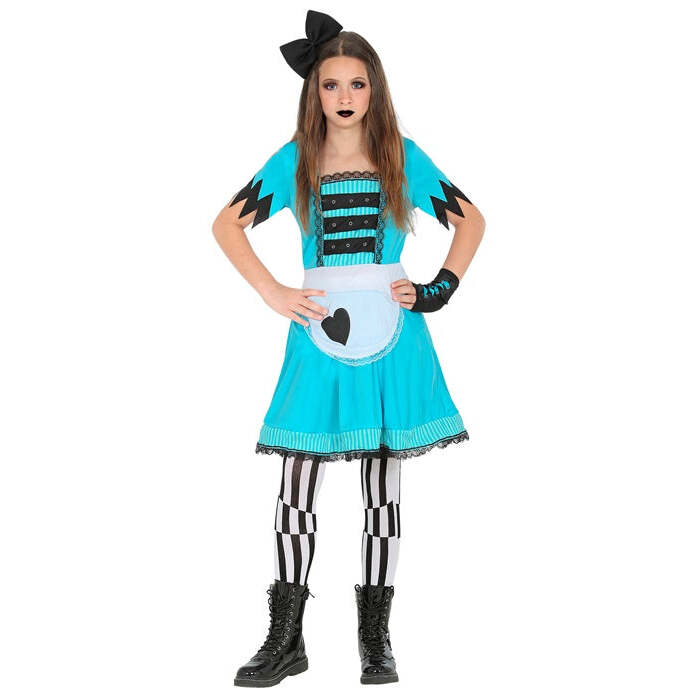 Wonderland Girl  Dress, Footless Tights, Fingerless Gloves, Hair Bow 
