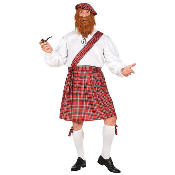 Cocky Scotsman  Shirt, Kilt, Sash, Shorts With Phallus, Hat With Beard 